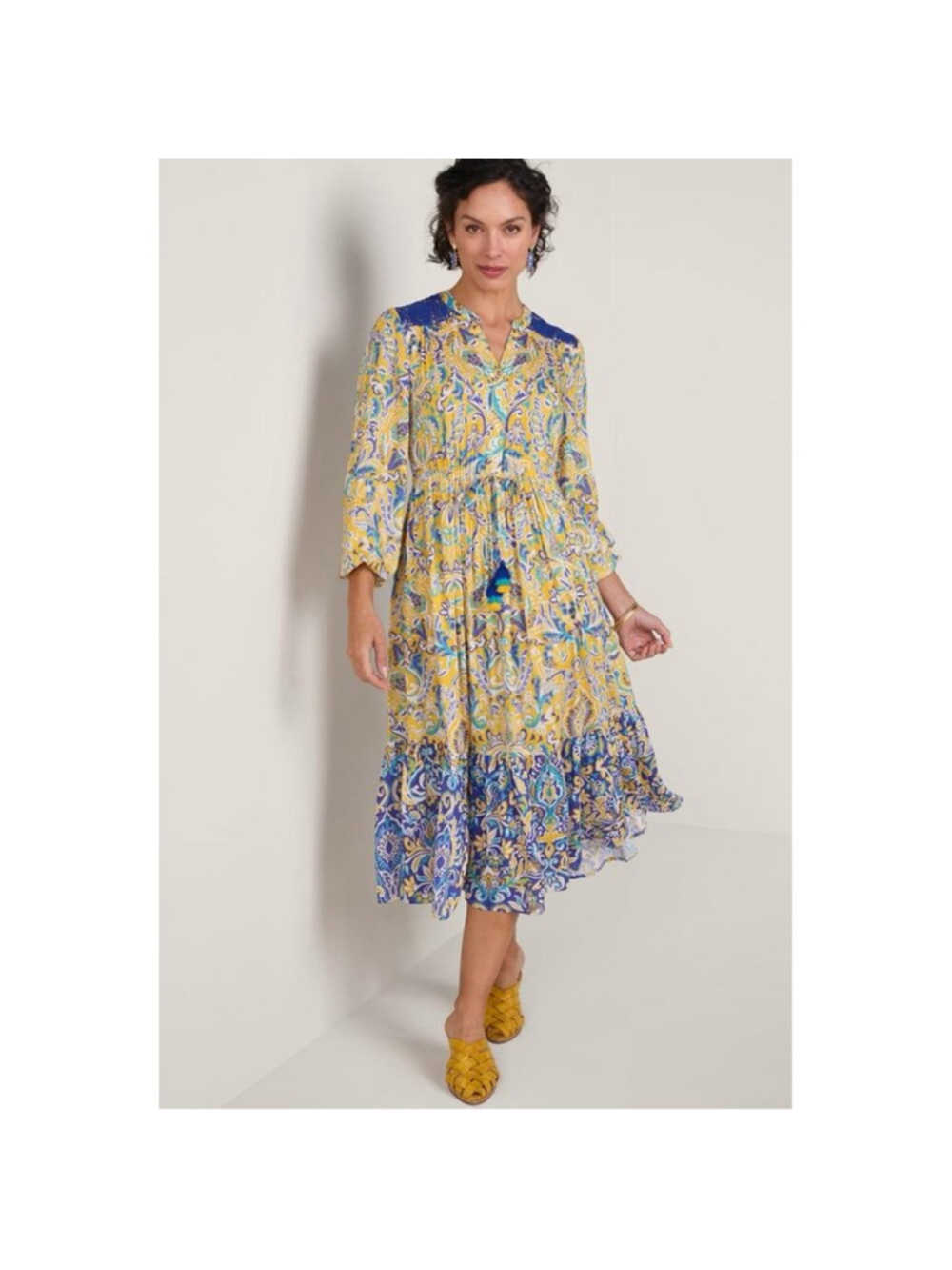 Soft Surroundings Mandisa Lightweight Boho Comfort Tassel Midi Dress 1X Petite